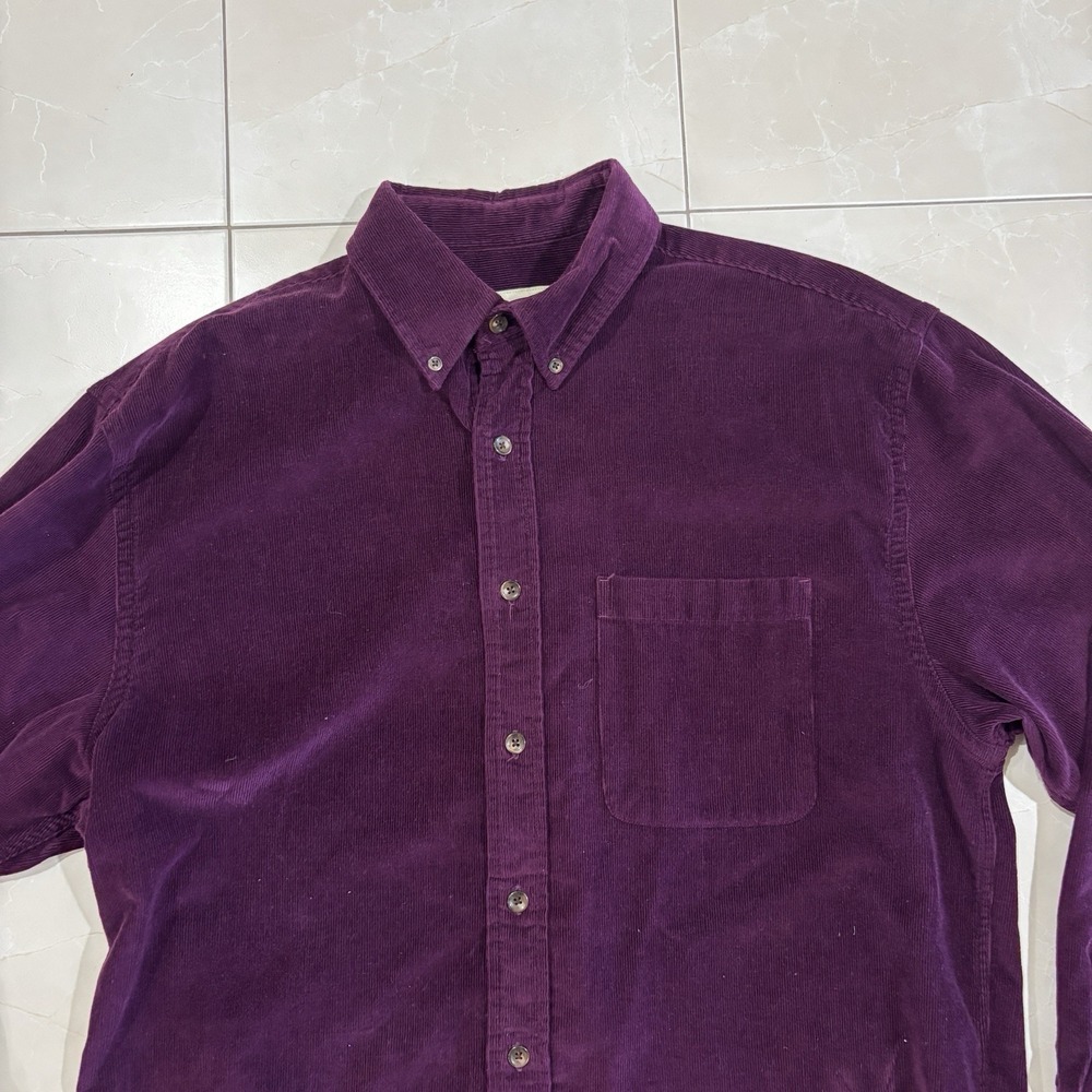 Vintage Eddie Bauer Corduroy Button Down Shirt Purple BEAUTIFUL Mens M Tall Y2K